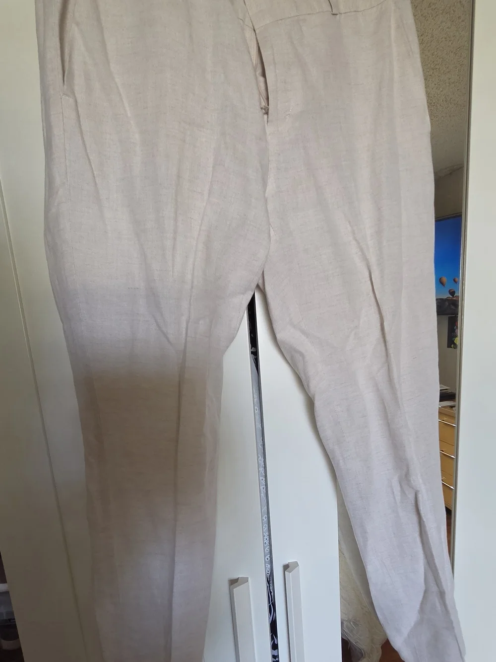Light Beige Women's Linen Blend Pants